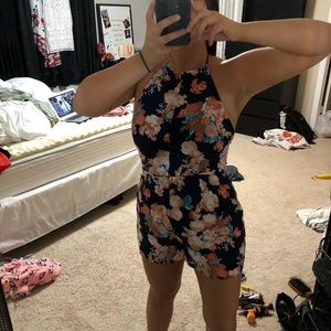 Floral open back romper